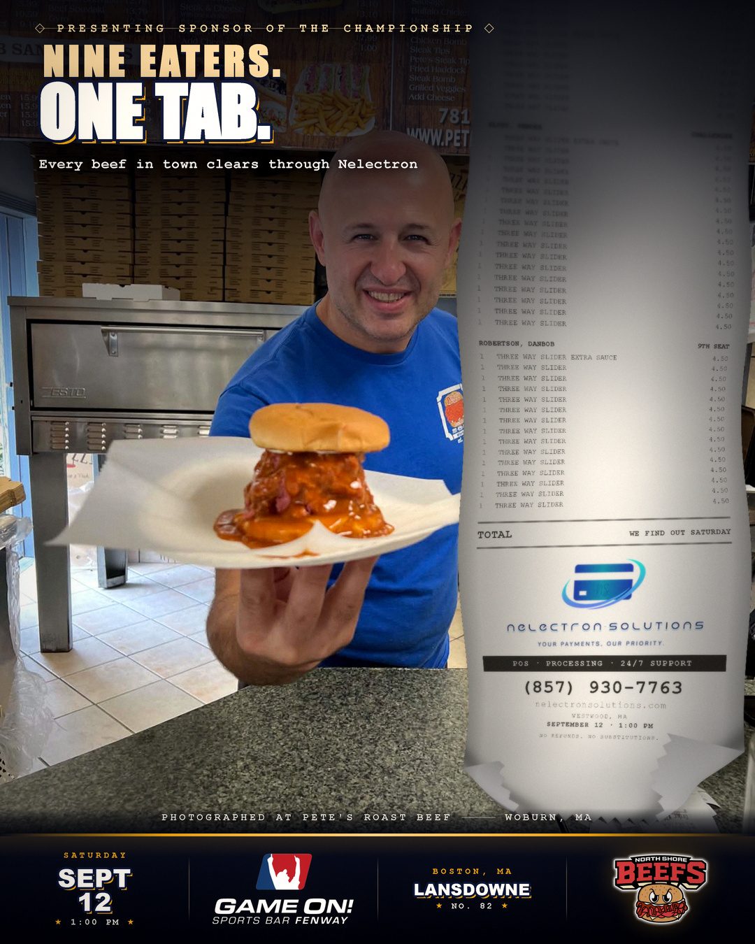 The championship tab pouring out of a terminal at Pete's Roast Beef in Woburn